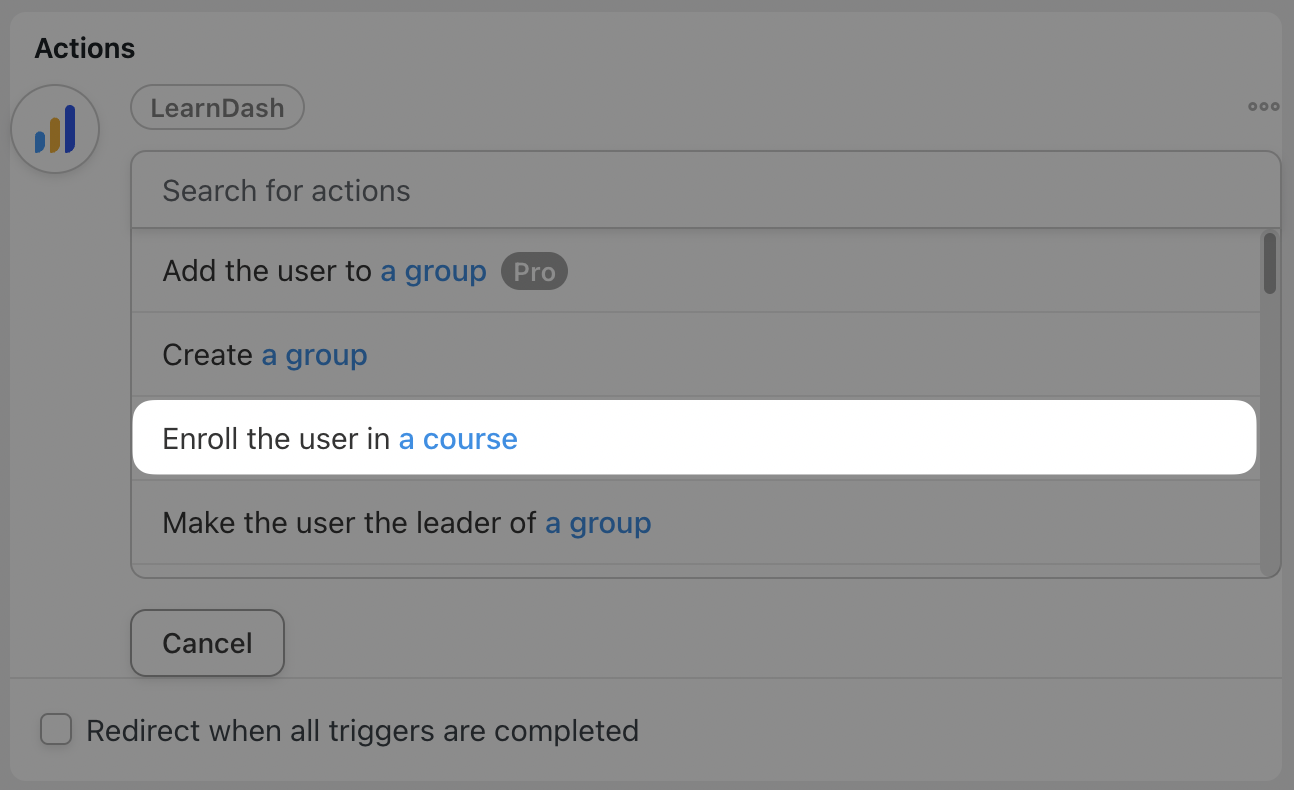 Automator Action LearnDash Enroll the user in a course