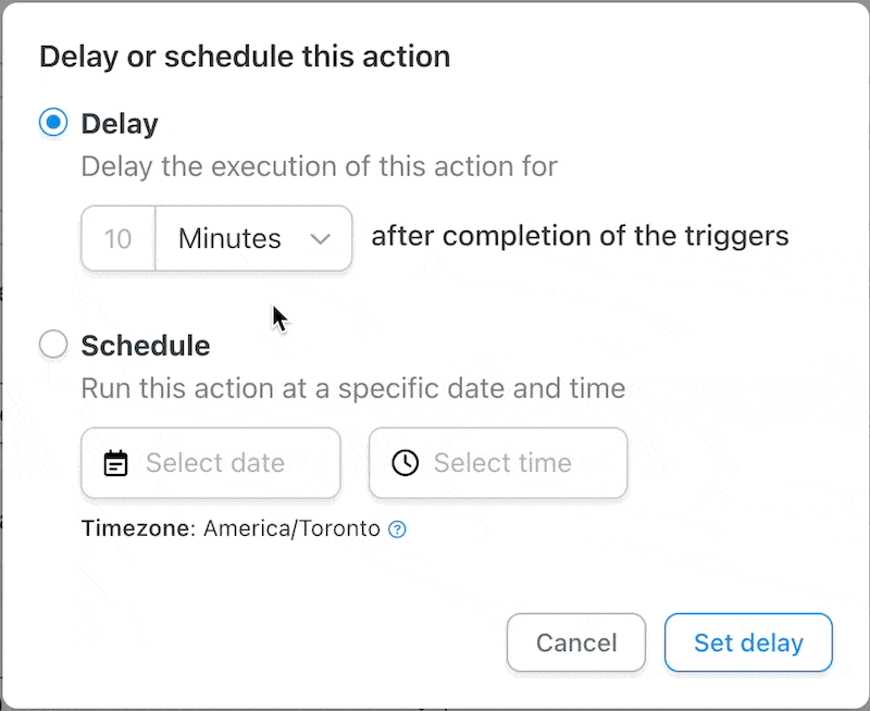 Automator Action Delay Configuration