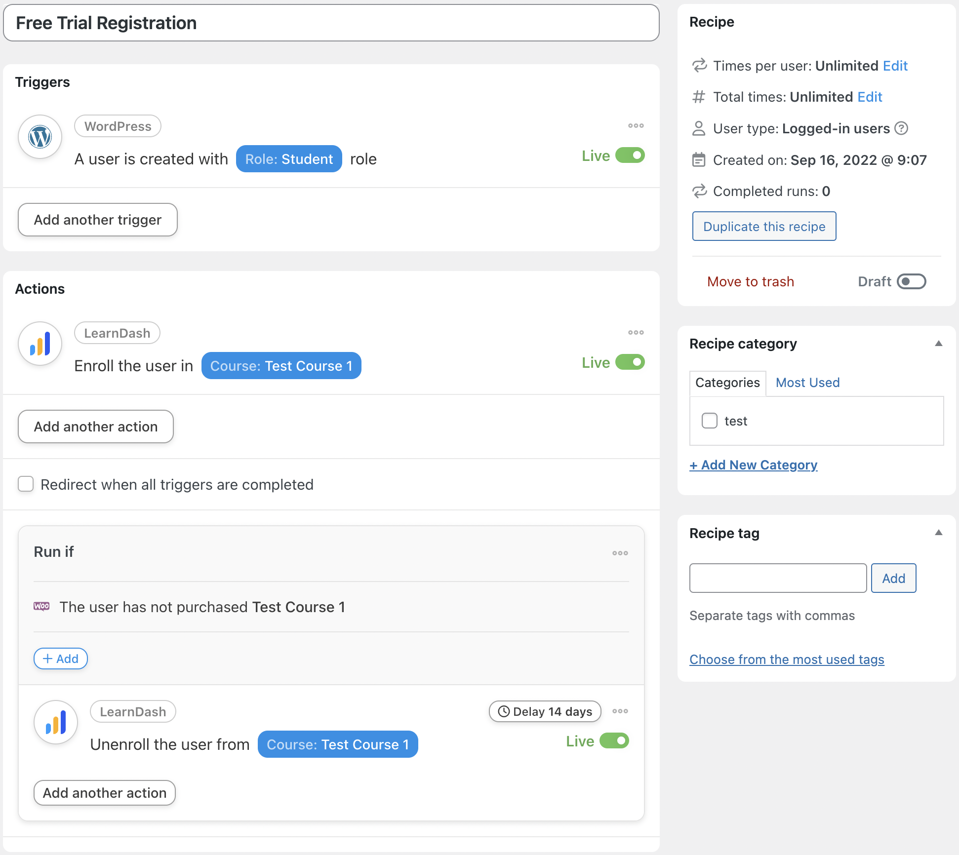Automator LearnDash Recipe Live
