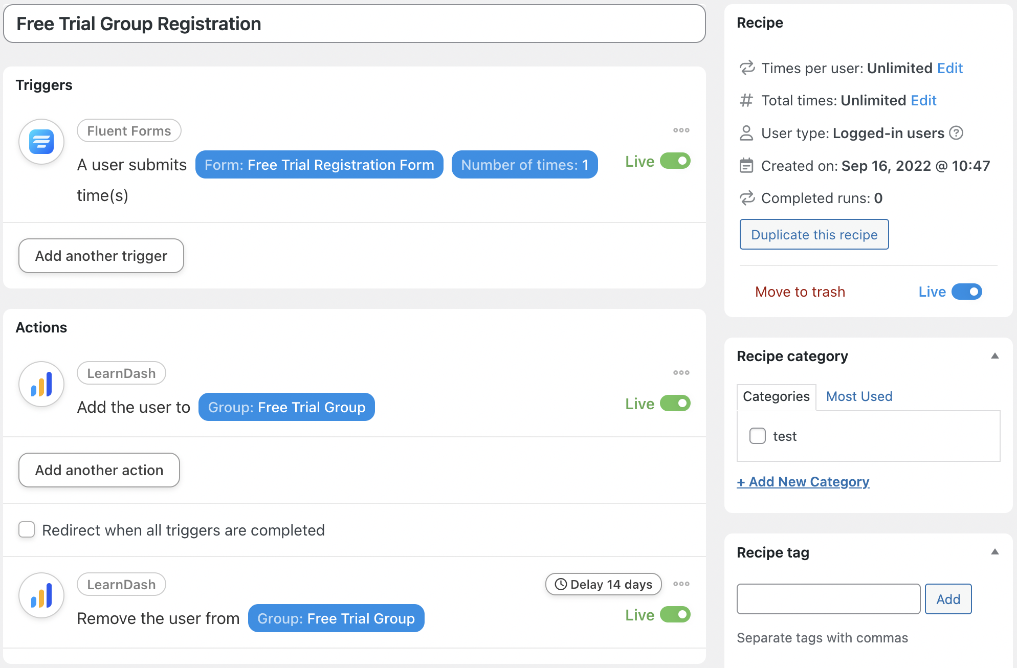 Automator Recipe Free Trial Group Registration Live