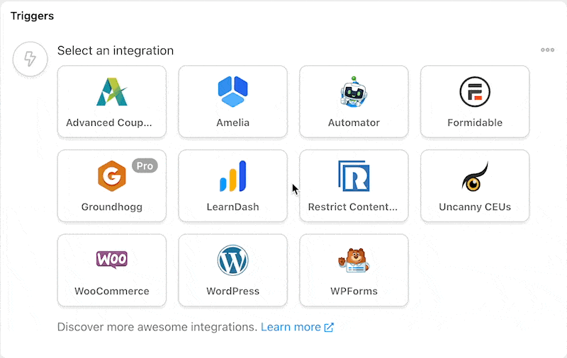 Automator LearnDash A user completes a course Trigger