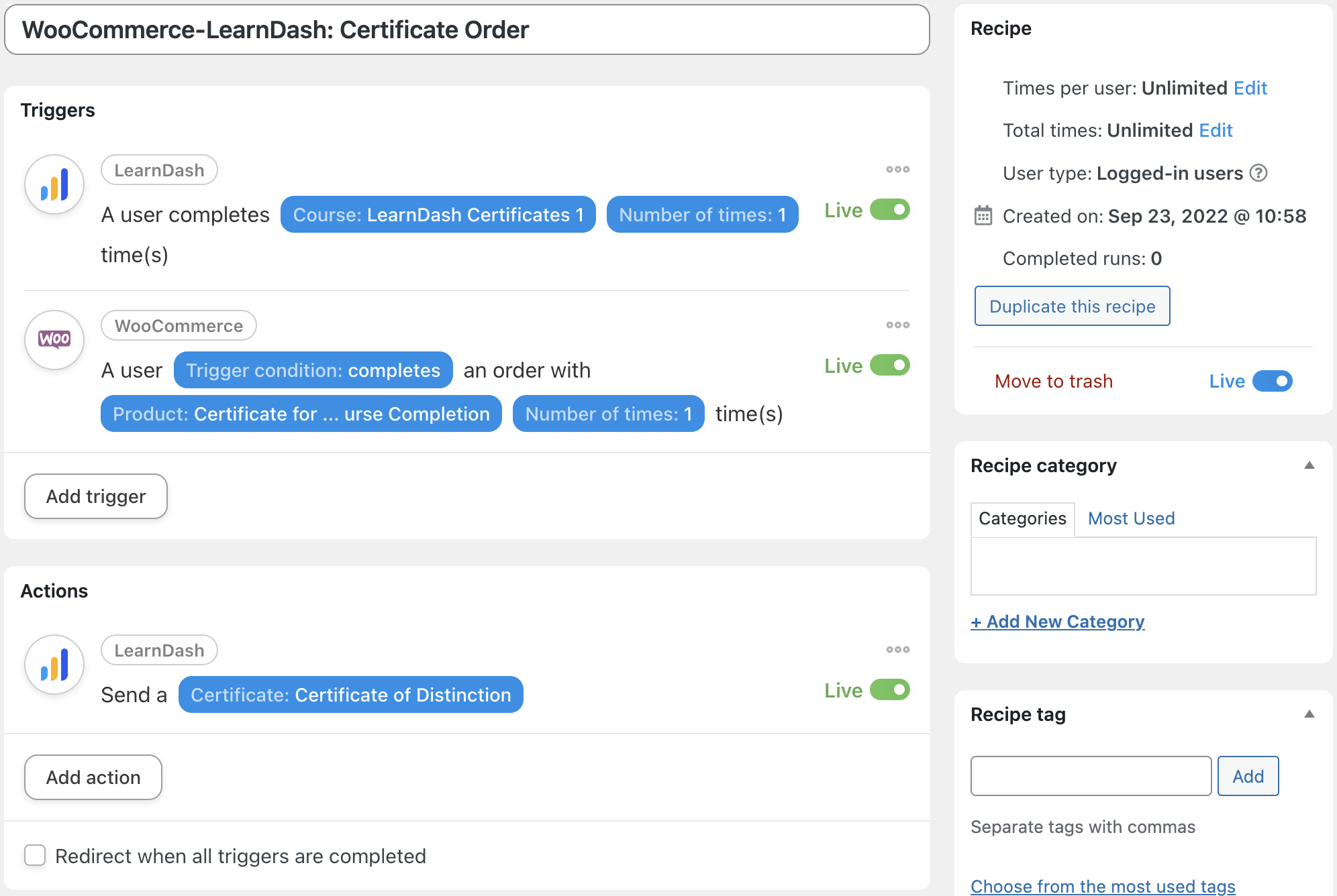 Automator LearnDash WooCommerce Recipe