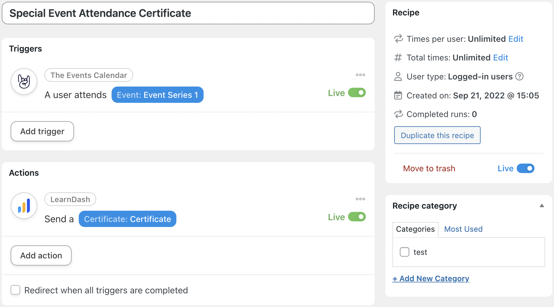 Automator LearnDash Certificate for Event Attendance