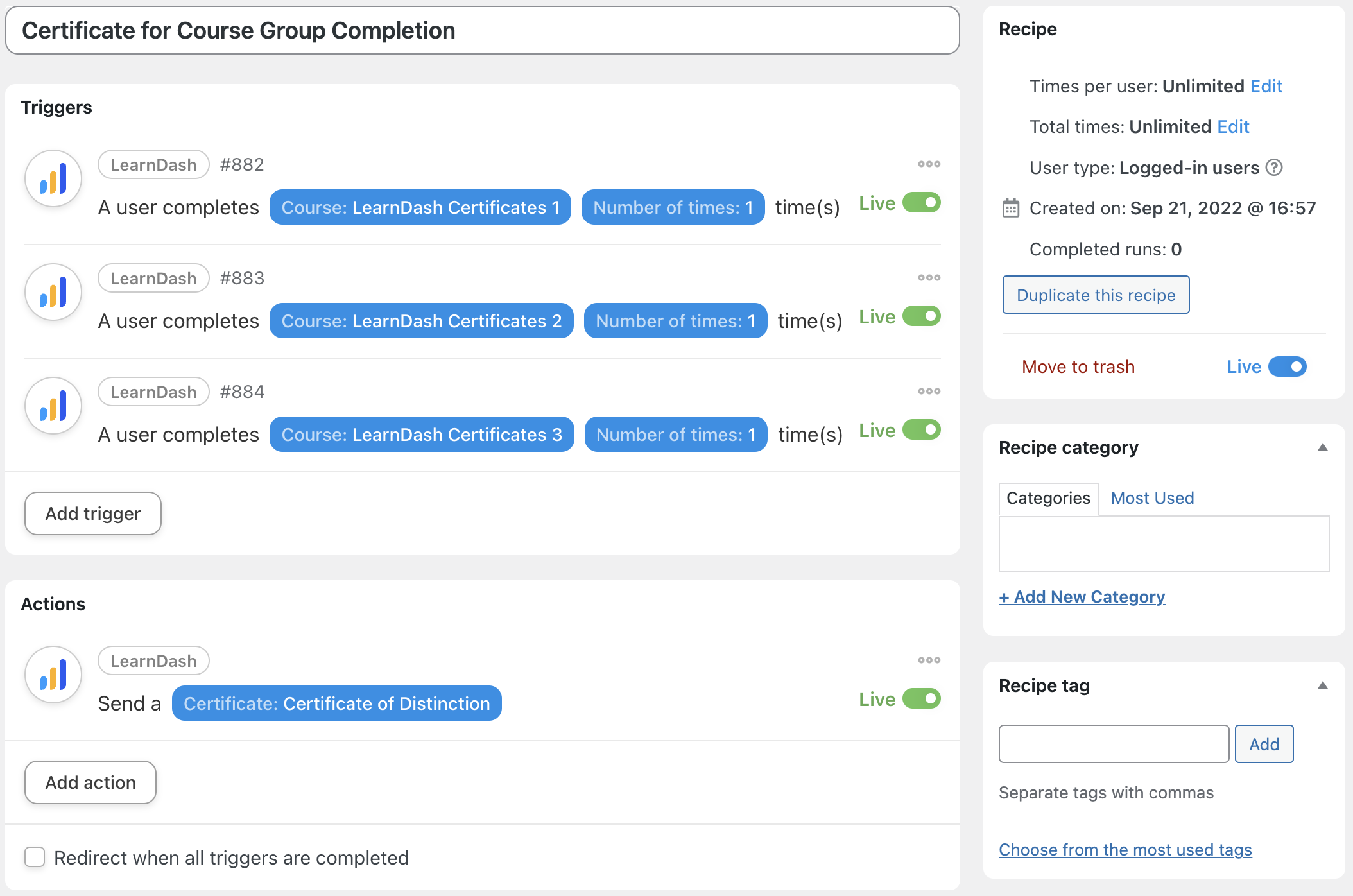 Automator Send Certificate for Multiple Course Completion