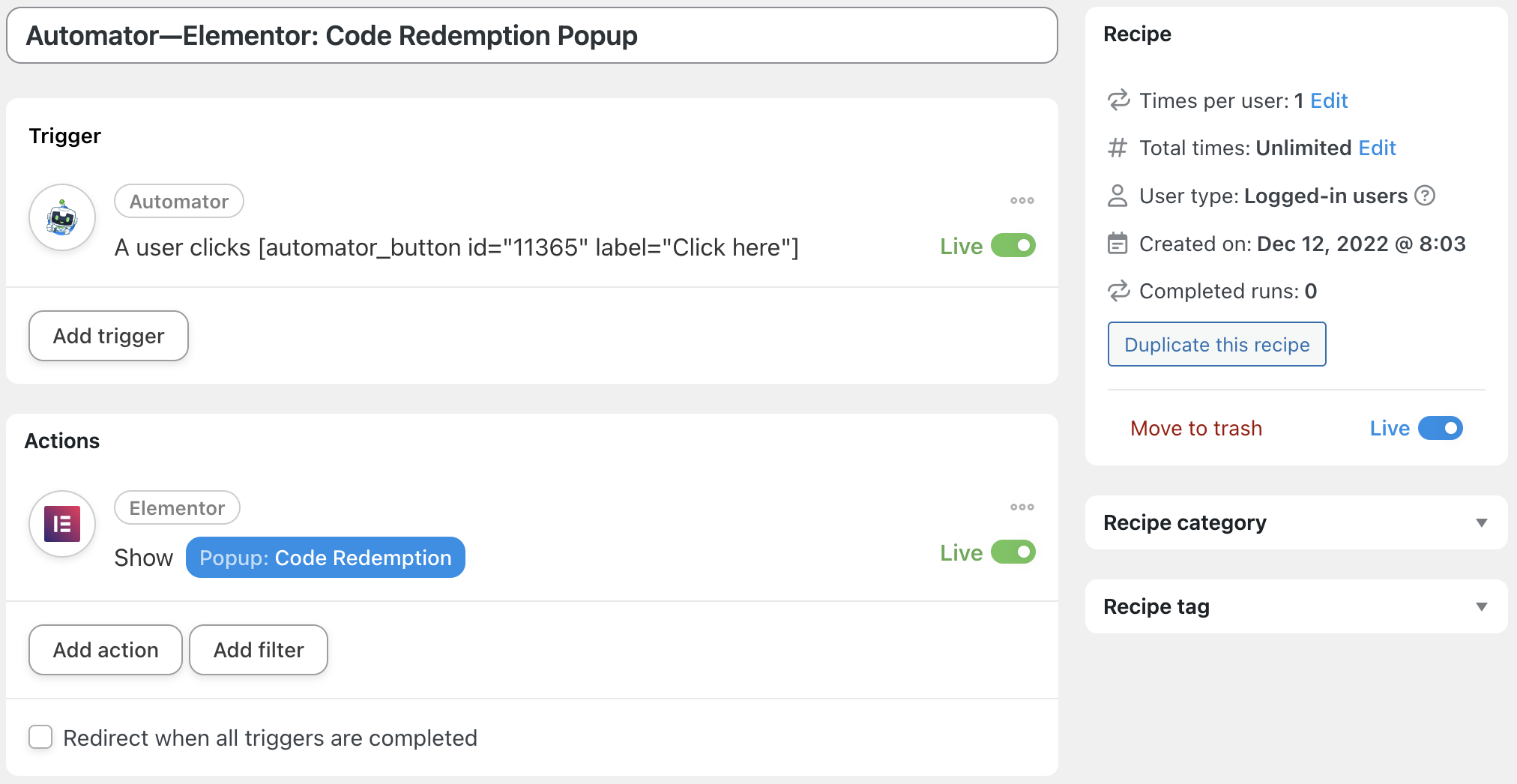 How to Create & Sell LearnDash & WooCommerce Promo Codes 23 — Automator Elementor Code Redemption Popup Recipe