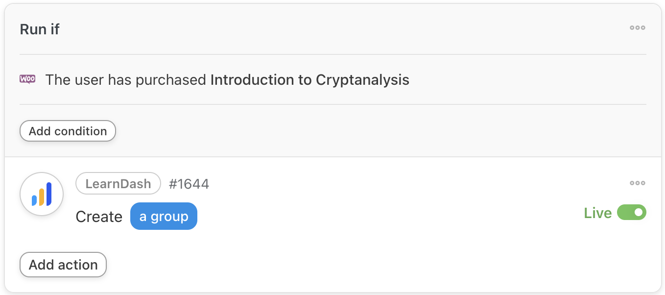 How to Create & Sell LearnDash & WooCommerce Promo Codes 38 — Automator LearnDash Actions Create a group Filter Live