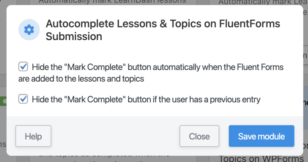 Fluent Forms autocomplete LearnDash lessons & topics