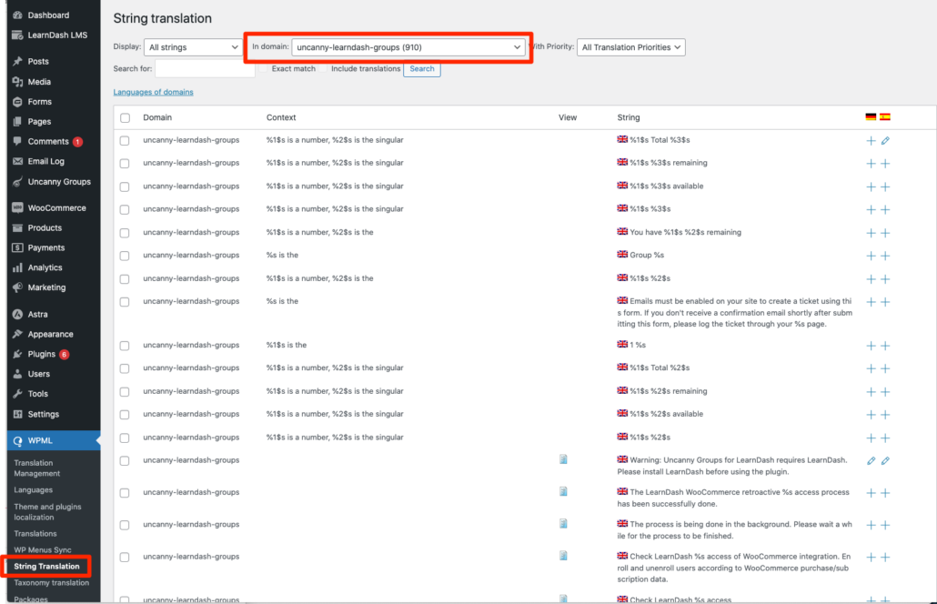 Manually translate text strings on the String Translator page